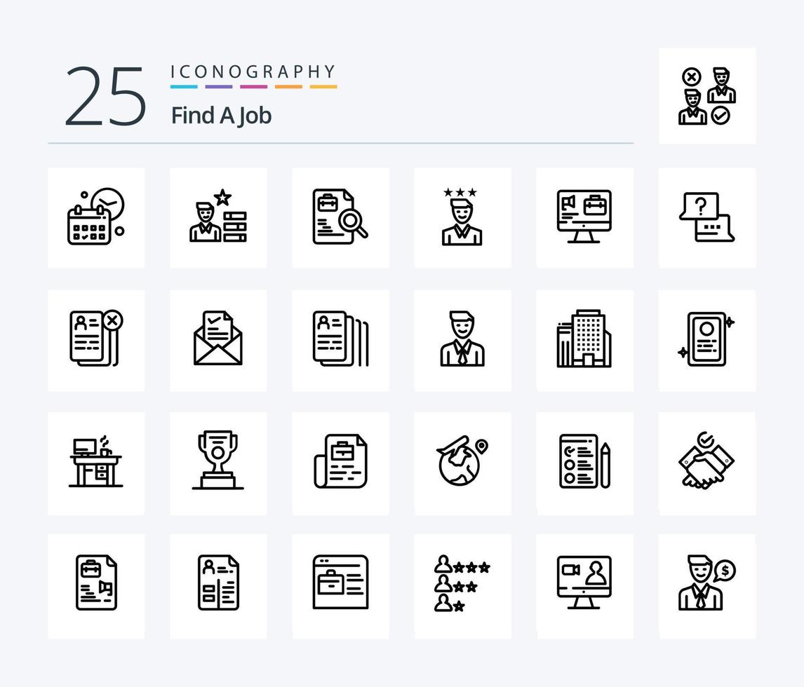 Find A Job 25 Line icon pack including path. growth. personal. career. jobs vector