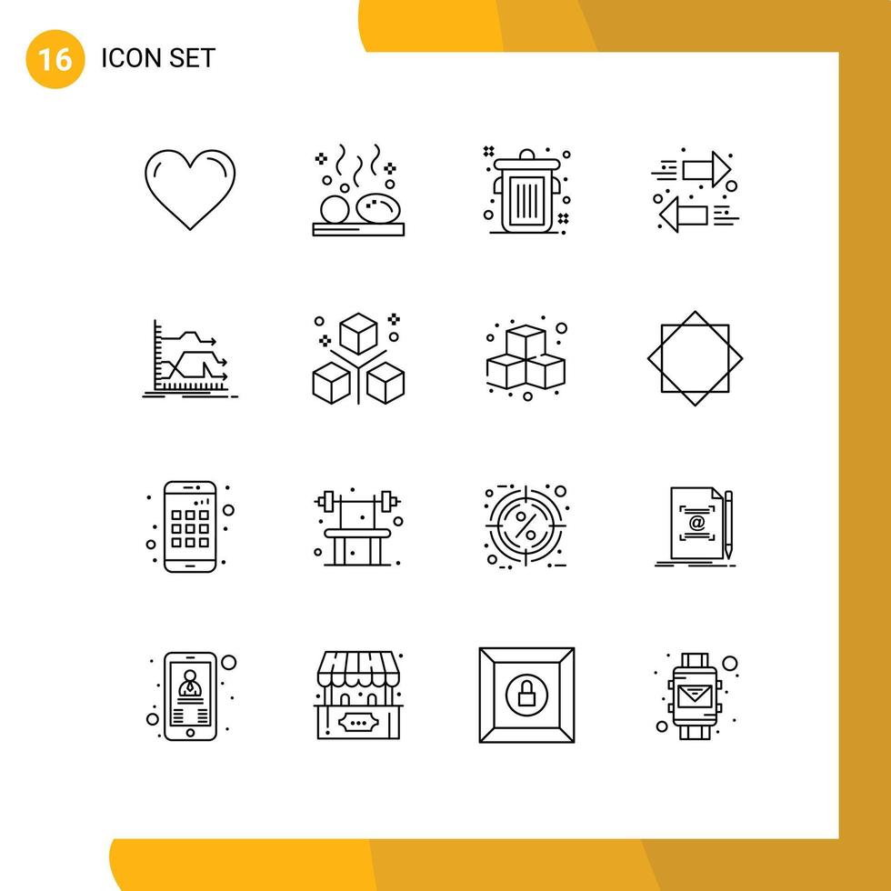 Modern Set of 16 Outlines and symbols such as forward exchange stones arrows trash Editable Vector Design Elements