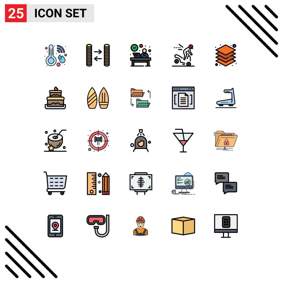 Set of 25 Modern UI Icons Symbols Signs for layers road front motorbike accident Editable Vector Design Elements