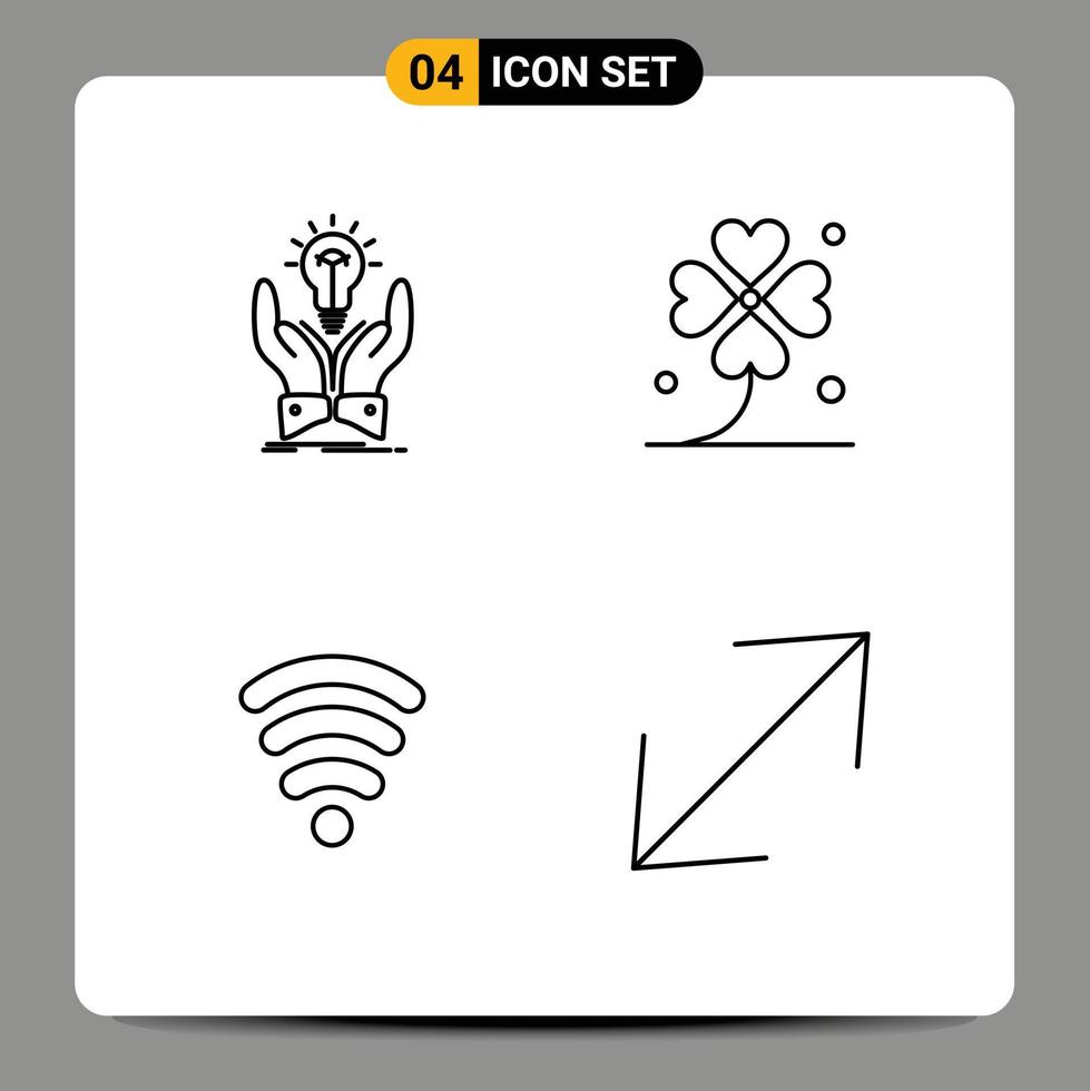 Mobile Interface Line Set of 4 Pictograms of idea lucky share four servics Editable Vector Design Elements