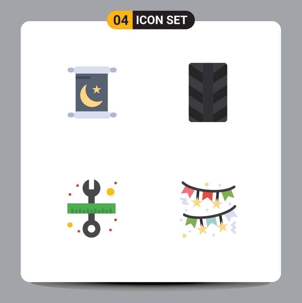 Set of 4 Commercial Flat Icons pack for ramadan bow tires tool red Editable Vector Design Elements