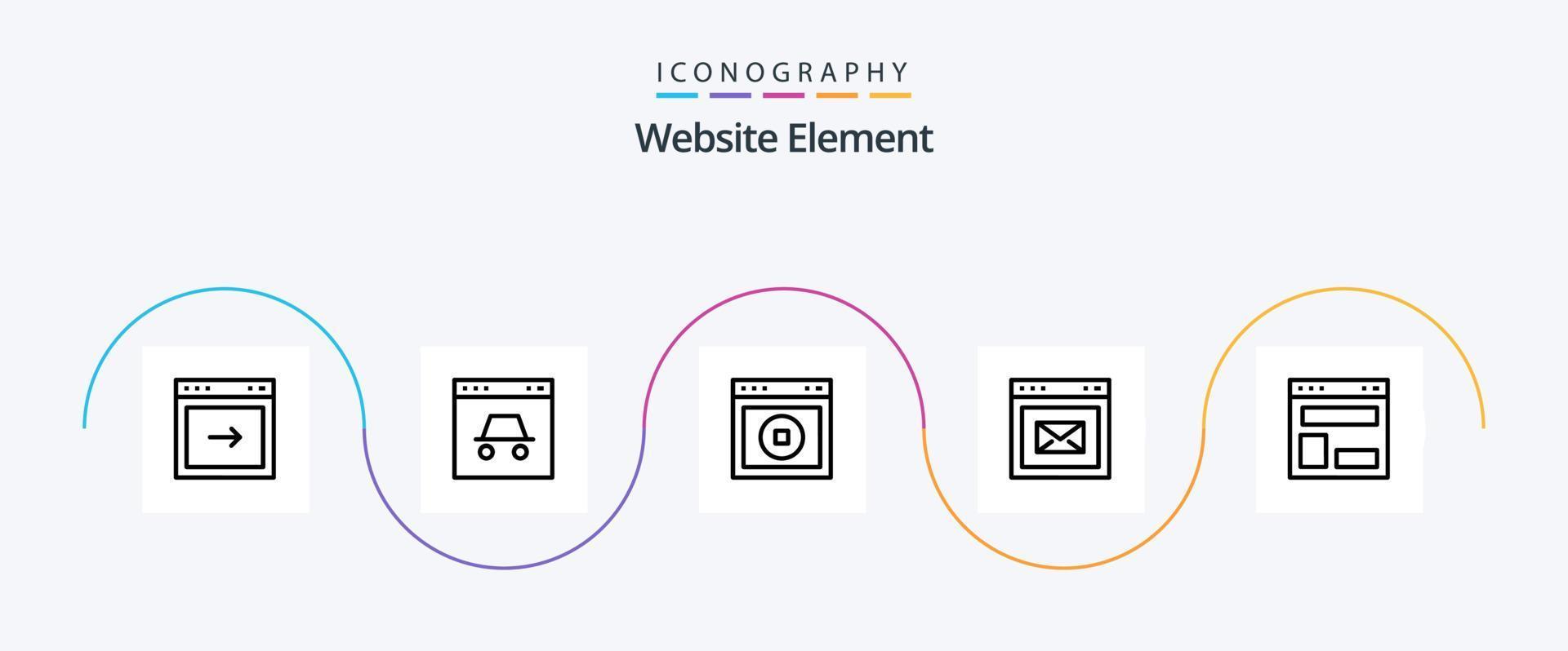paquete de iconos de la línea 5 del elemento del sitio web que incluye el sitio web. mensaje. sitio web. navegador. web vector