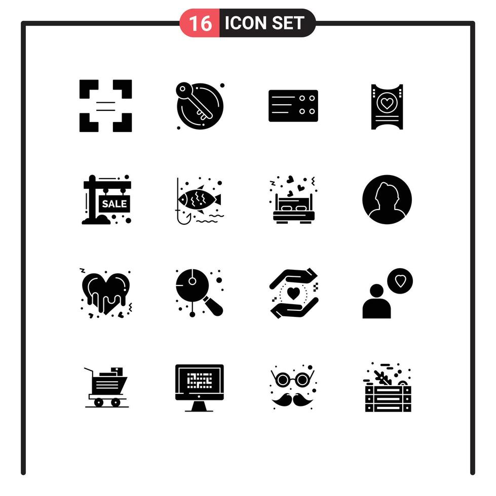 16 Universal Solid Glyph Signs Symbols of season sale transport hording wedding Editable Vector Design Elements