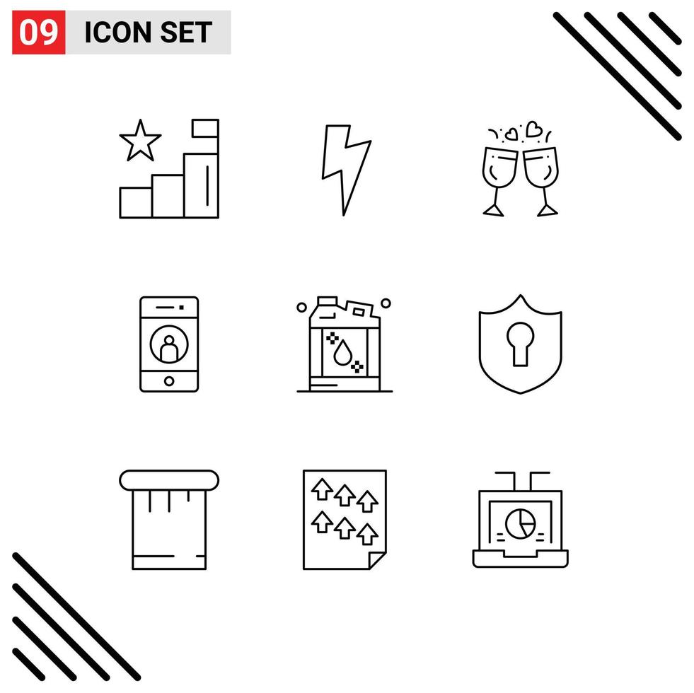 Set of 9 Modern UI Icons Symbols Signs for flammable phone love mobile friend Editable Vector Design Elements