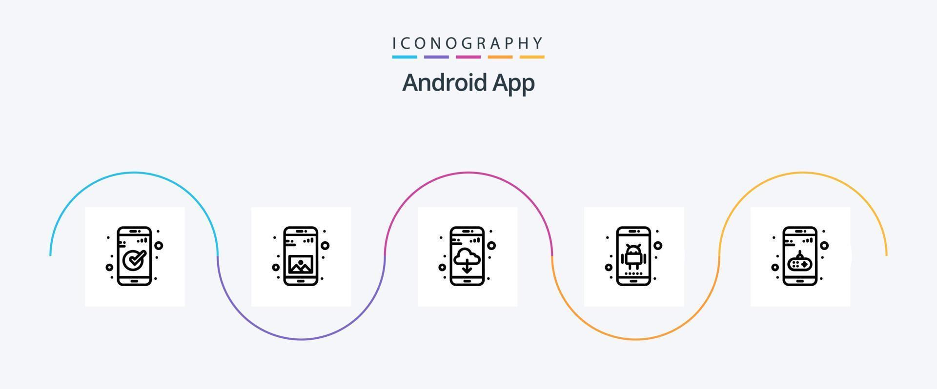 paquete de iconos de la línea 5 de la aplicación de Android que incluye el juego. aplicación aplicación teléfono. solicitud vector