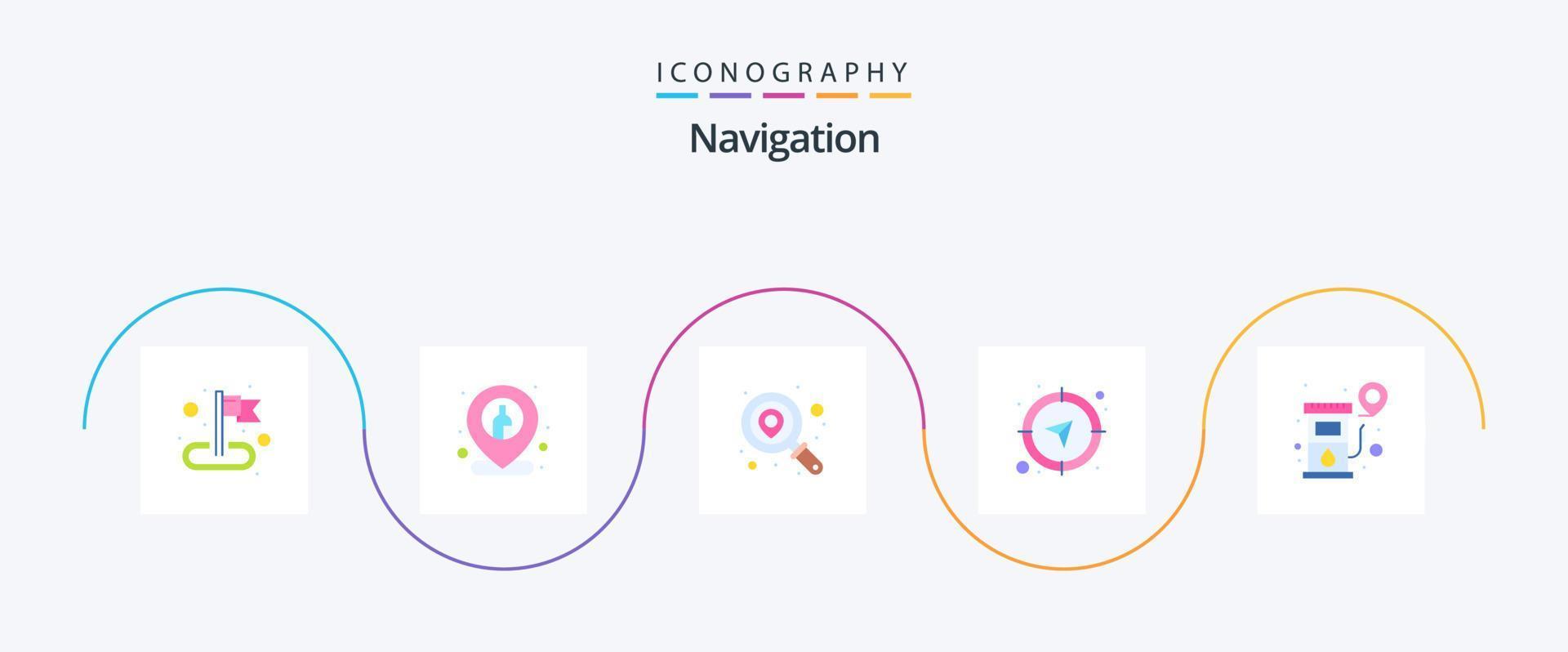 Navigation Flat 5 Icon Pack Including location. gps. location. navigation. compass vector
