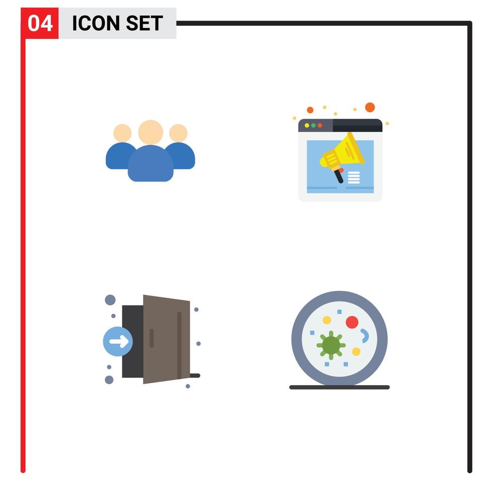 4 Thematic Vector Flat Icons and Editable Symbols of friends door team sound er Editable Vector Design Elements