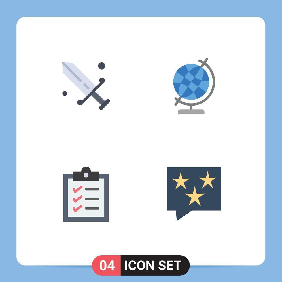 Group of 4 Flat Icons Signs and Symbols for competition tasks olympic globe chat Editable Vector Design Elements