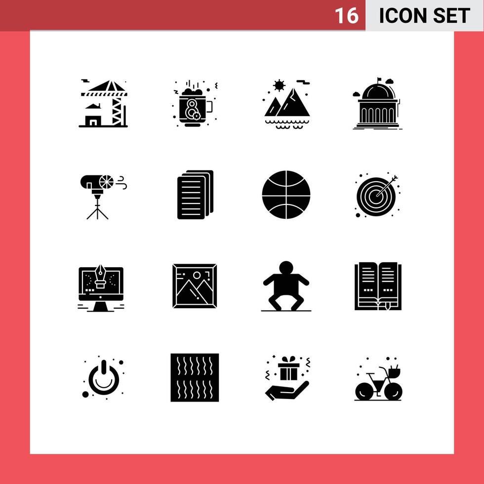 Set of 16 Vector Solid Glyphs on Grid for photo university mountains learning school Editable Vector Design Elements