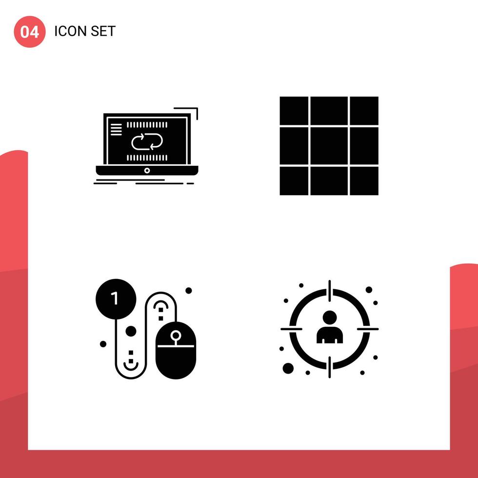 4 glifos sólidos vectoriales temáticos y símbolos editables de diseño de sincronización de clic de comunicación elementos de diseño vectorial editables de pago por clic vector