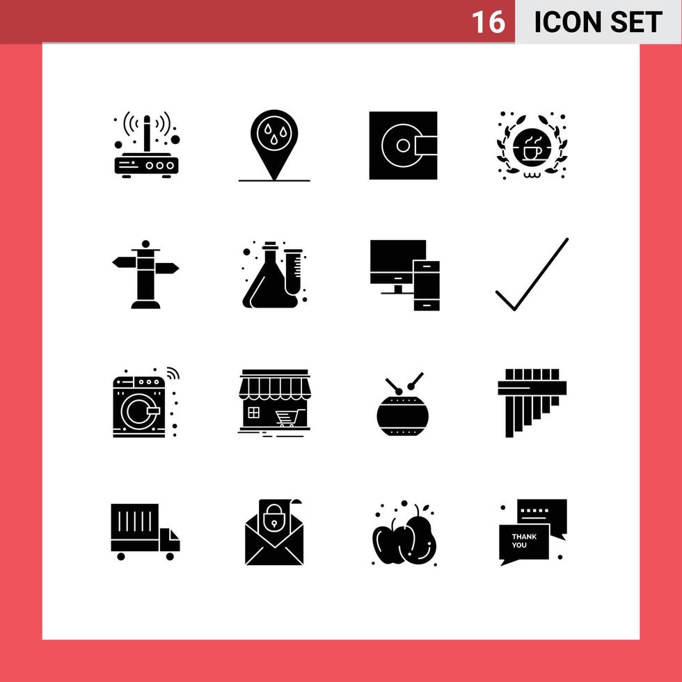 Group of 16 Modern Solid Glyphs Set for navigation shop devices coffee technology Editable Vector Design Elements