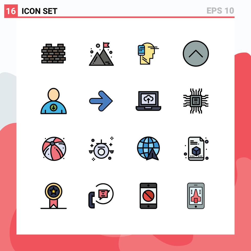 16 Thematic Vector Flat Color Filled Lines and Editable Symbols of down media player communication media mobility Editable Creative Vector Design Elements