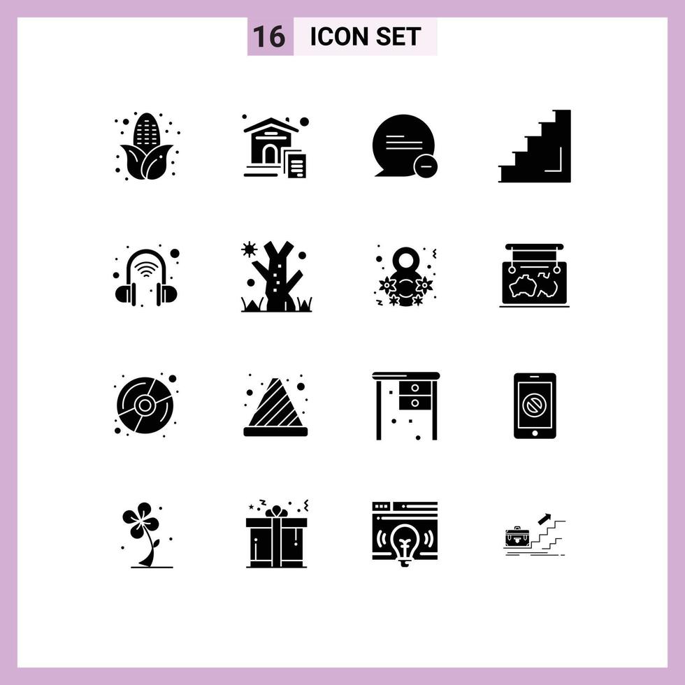 Pictogram Set of 16 Simple Solid Glyphs of technology stairs delete stage interior Editable Vector Design Elements