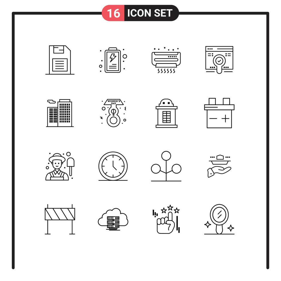 Modern Set of 16 Outlines and symbols such as building pack ac find web Editable Vector Design Elements