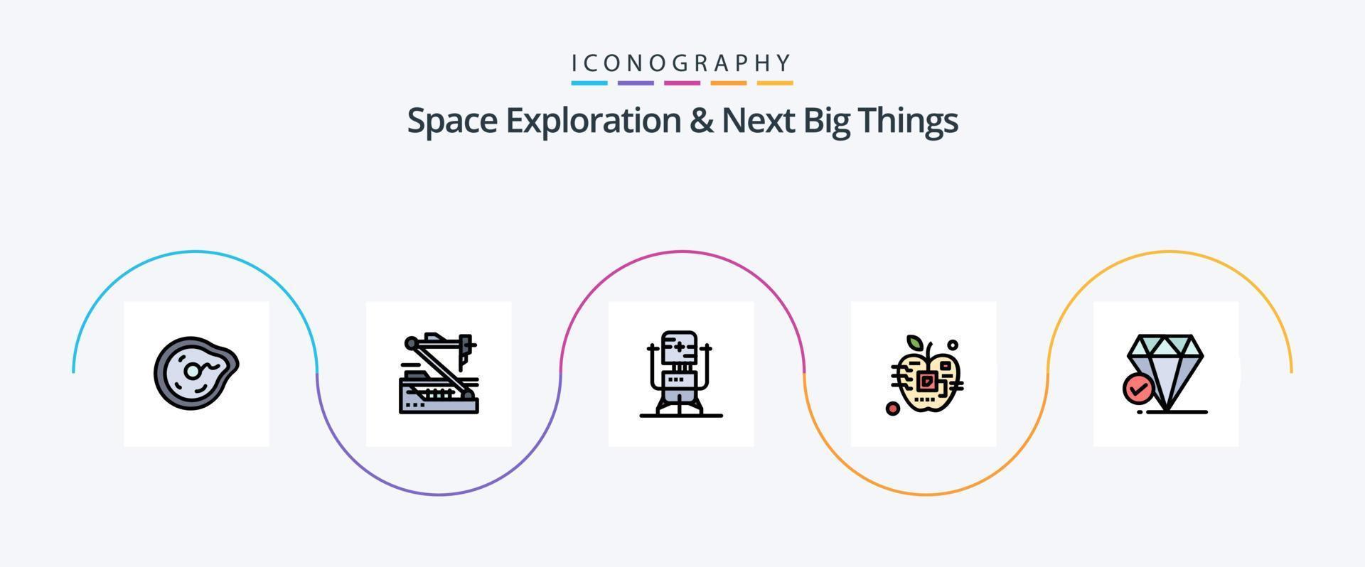 Space Exploration And Next Big Things Line Filled Flat 5 Icon Pack Including biology. apple. robot. medical. future vector