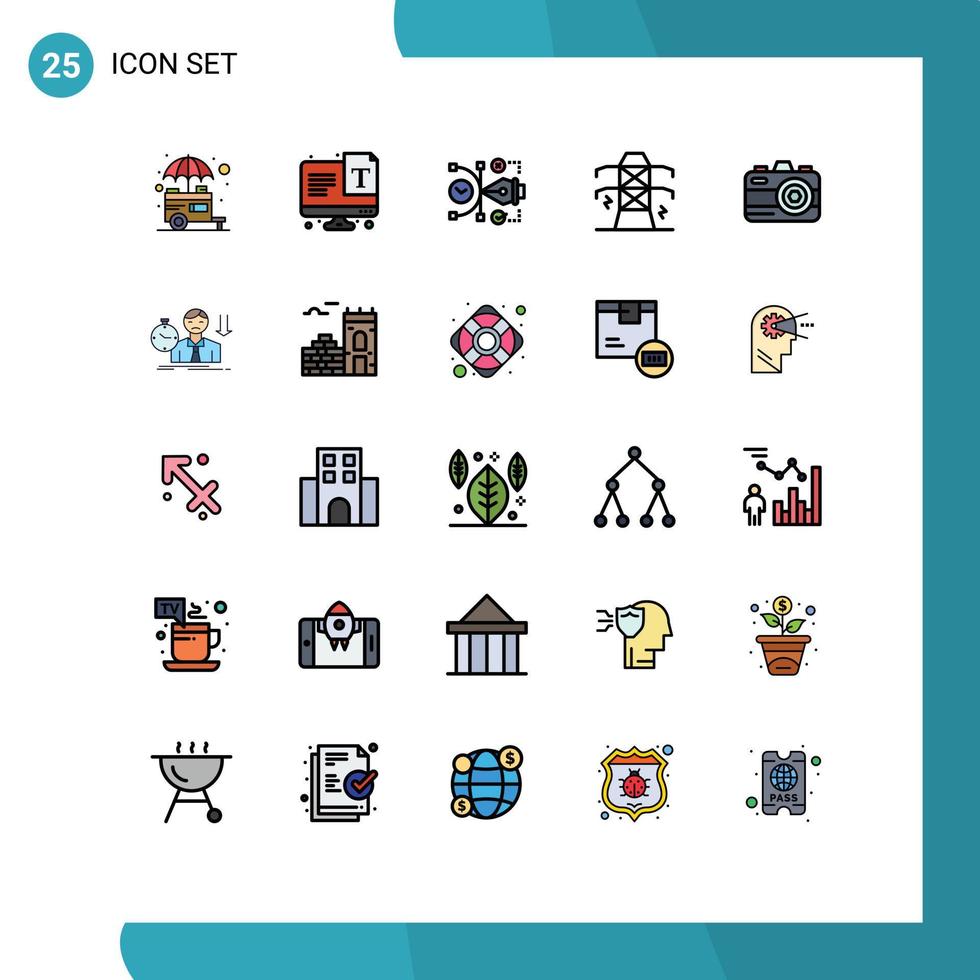 Universal Icon Symbols Group of 25 Modern Filled line Flat Colors of tower line font electricity digital Editable Vector Design Elements