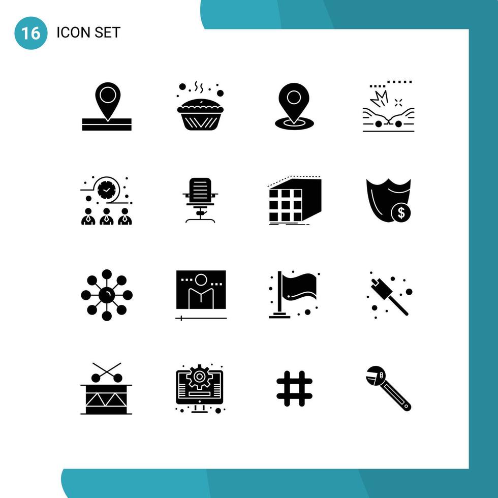Modern Set of 16 Solid Glyphs and symbols such as time meeting browse accidents car Editable Vector Design Elements