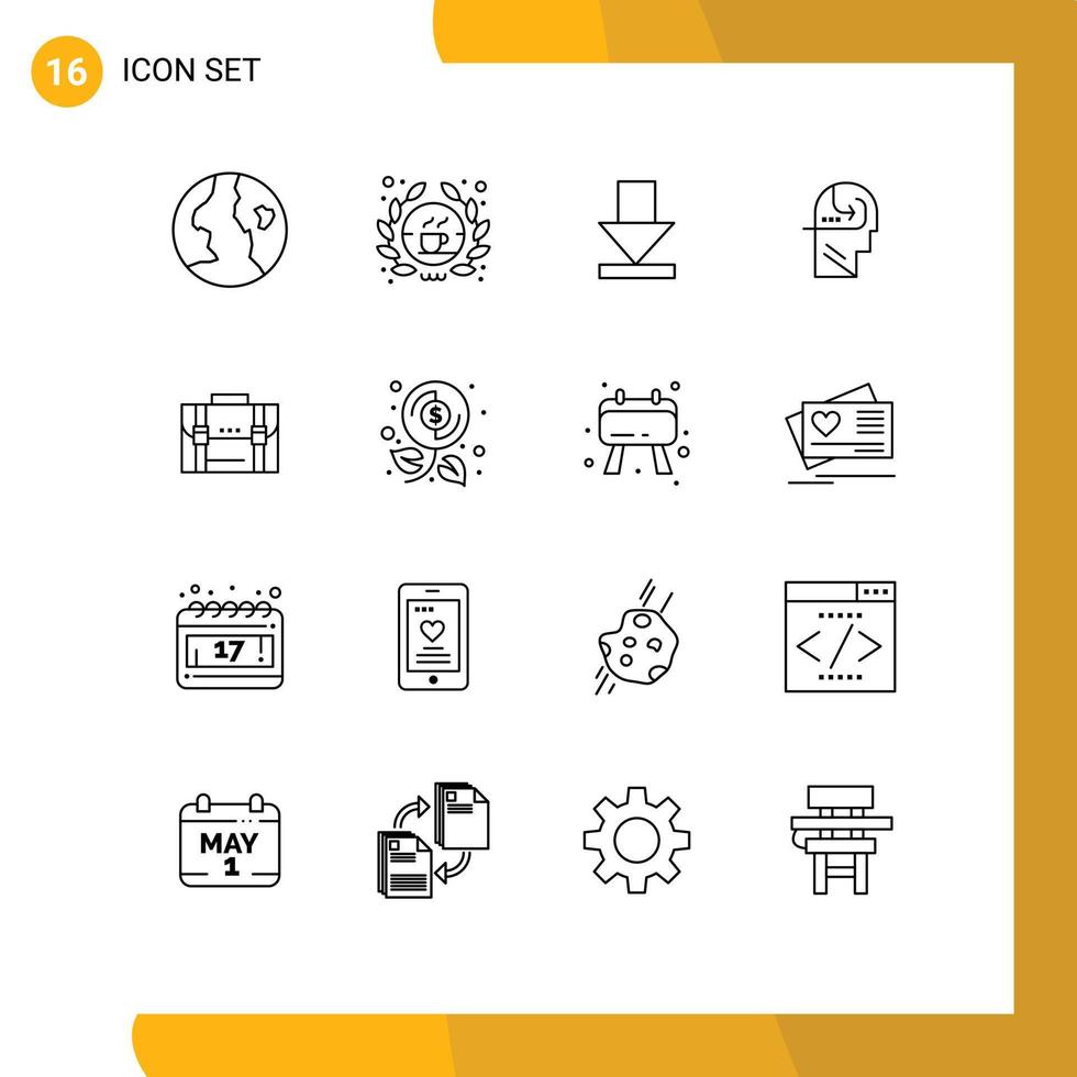 Modern Set of 16 Outlines Pictograph of documents business dawn briefcase mind Editable Vector Design Elements