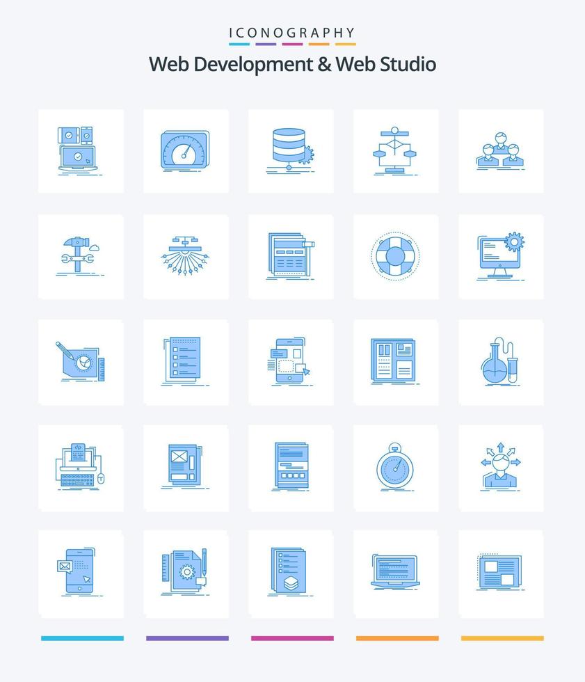Creative Web Development And Web Studio 25 Blue icon pack  Such As group. company. test. flow. data vector
