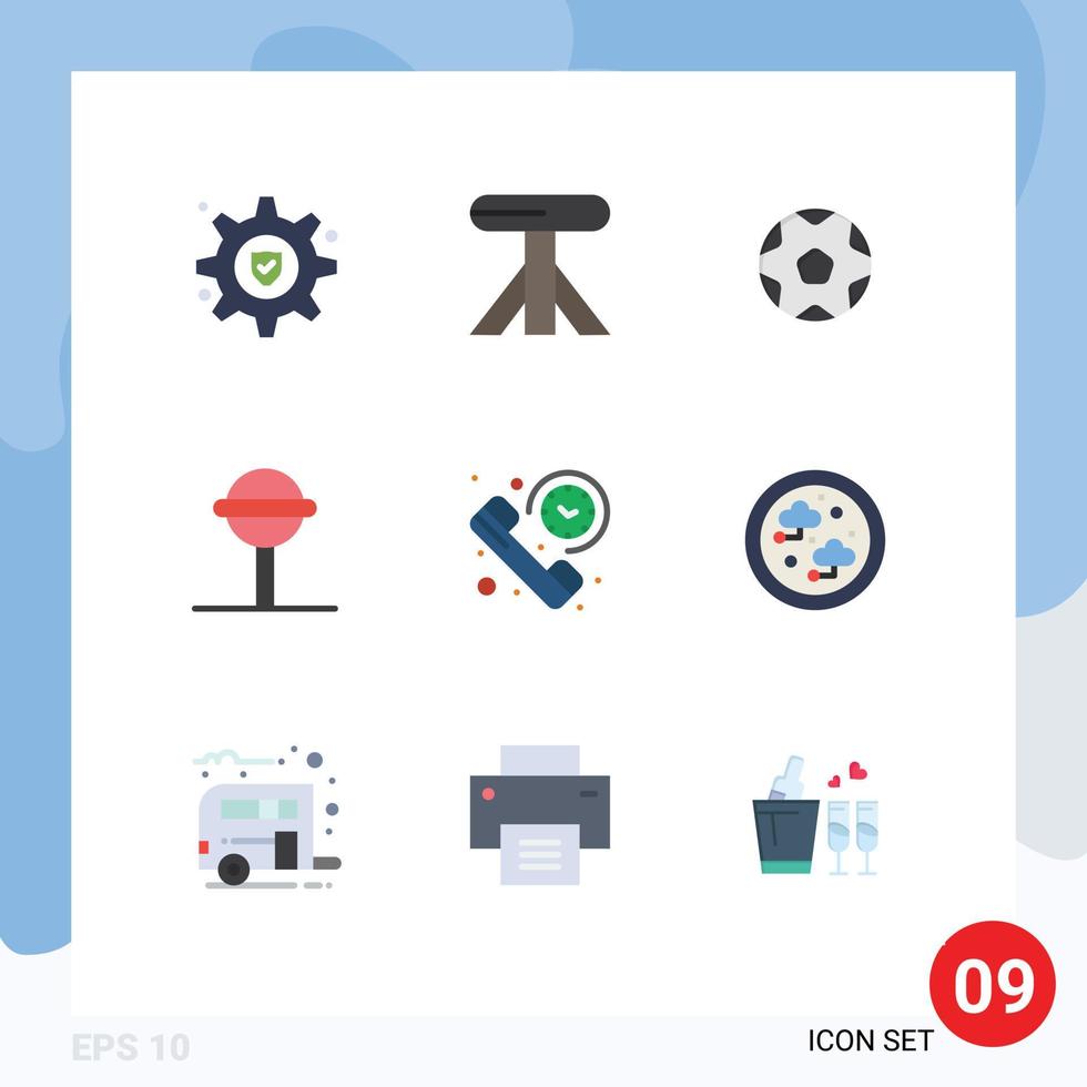 conjunto de 9 iconos de interfaz de usuario modernos símbolos signos para tiempo teléfono deportes duración piruleta elementos de diseño vectorial editables vector