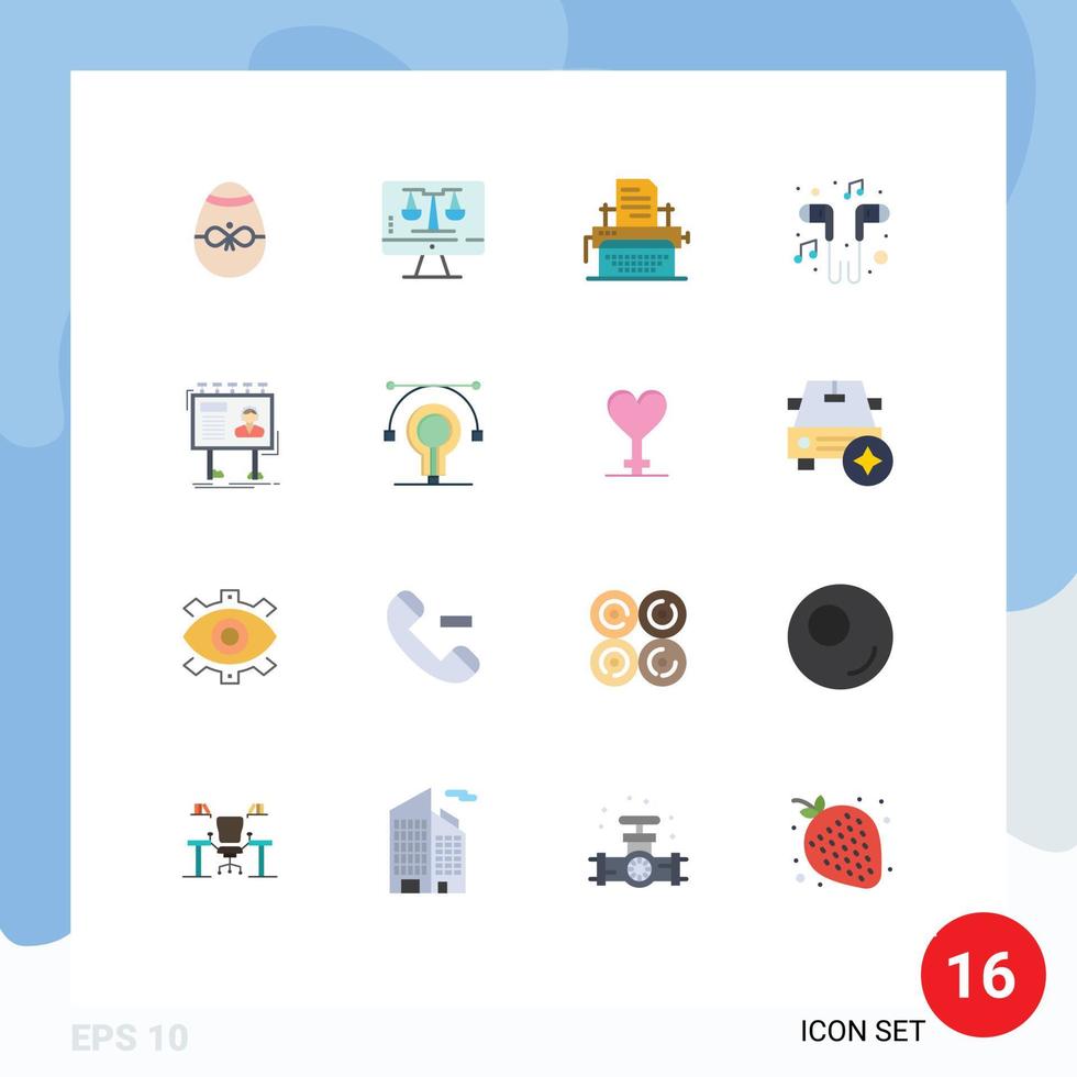 16 Universal Flat Color Signs Symbols of song music screen headset publish Editable Pack of Creative Vector Design Elements