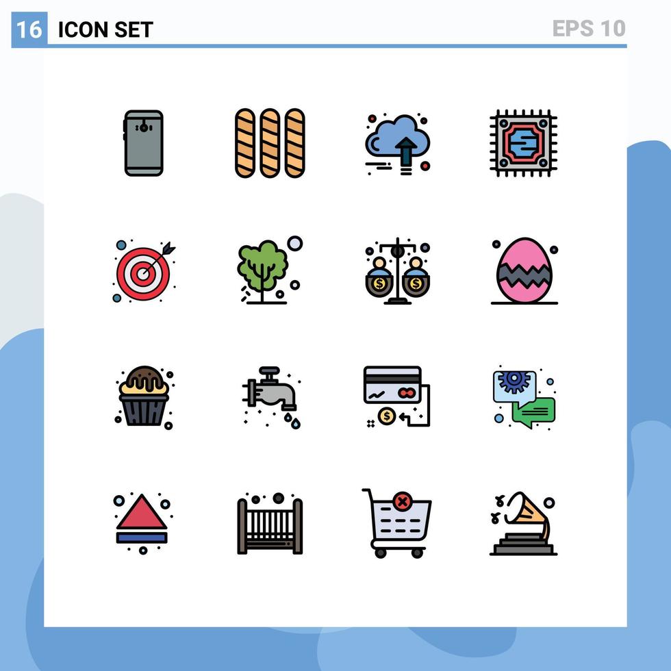 16 Flat Color Filled Line concept for Websites Mobile and Apps goal processor grow microchip cloud Editable Creative Vector Design Elements