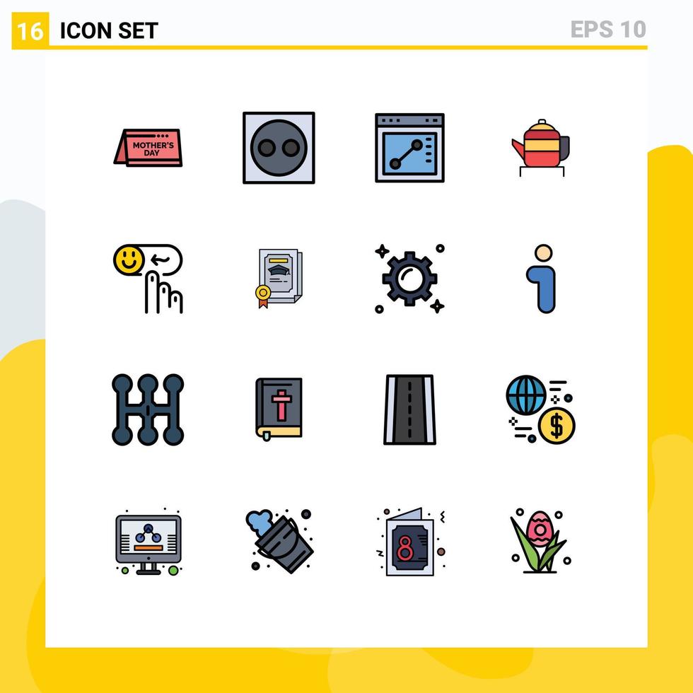 Mobile Interface Flat Color Filled Line Set of 16 Pictograms of happy chinese hardware china tea Editable Creative Vector Design Elements