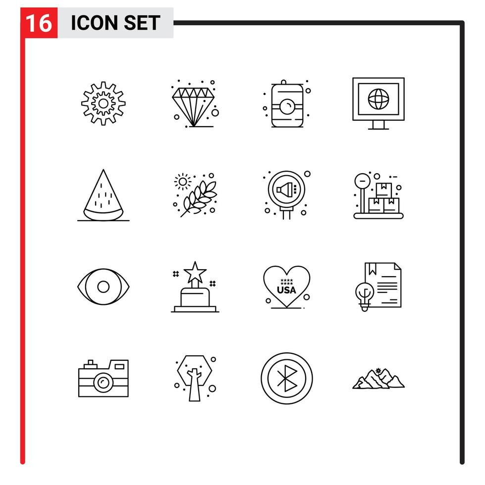 Stock Vector Icon Pack of 16 Line Signs and Symbols for news water diamond can drink Editable Vector Design Elements