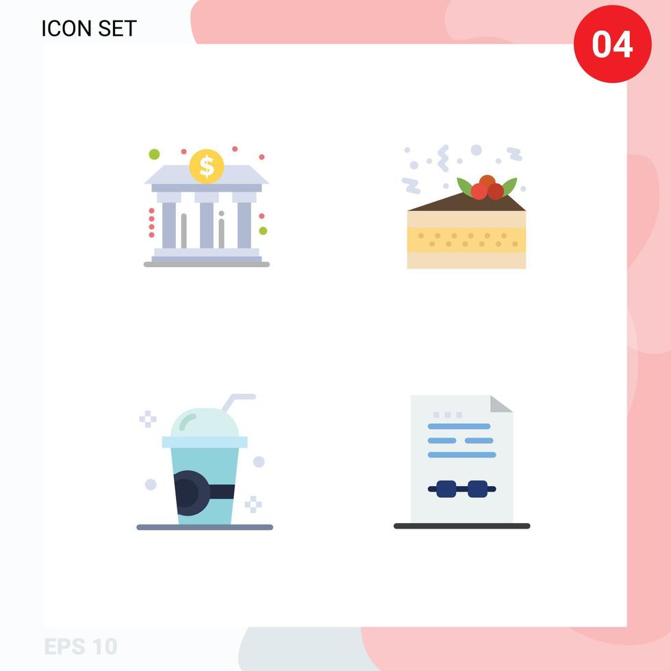 User Interface Pack of 4 Basic Flat Icons of bank fresh power party milkshake Editable Vector Design Elements