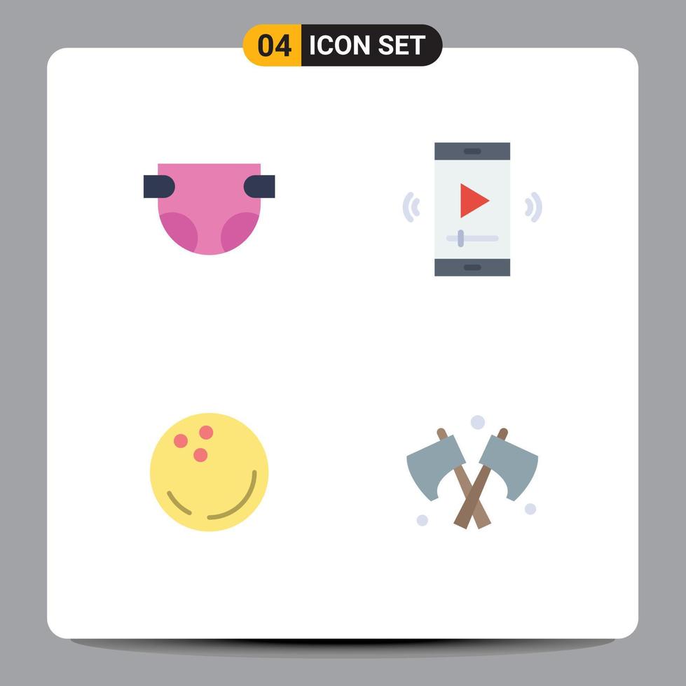 conjunto moderno de 4 iconos y símbolos planos, como reproductor de video de película de bolos para bebés, elementos de diseño vectorial editables vector