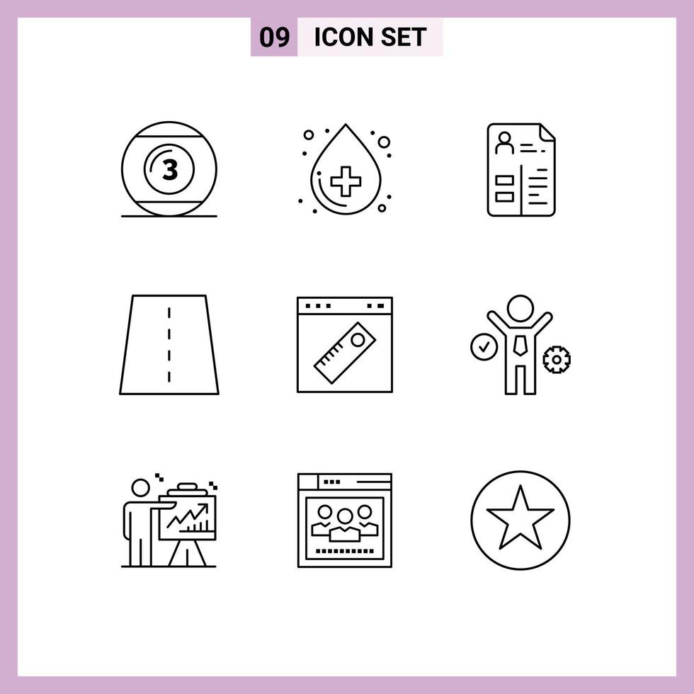 Pictogram Set of 9 Simple Outlines of highway creative medical construction portfolio Editable Vector Design Elements