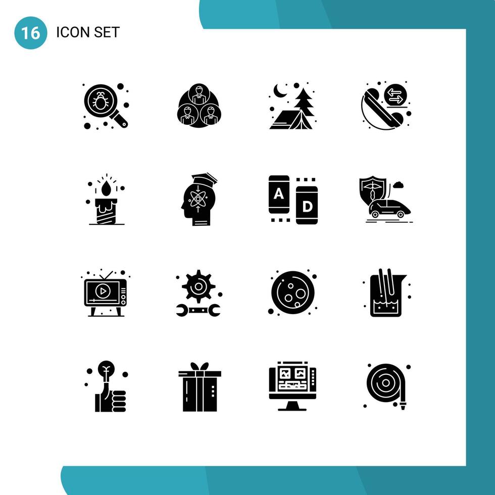 Set of 16 Vector Solid Glyphs on Grid for wedding candle adventure redial exchange Editable Vector Design Elements