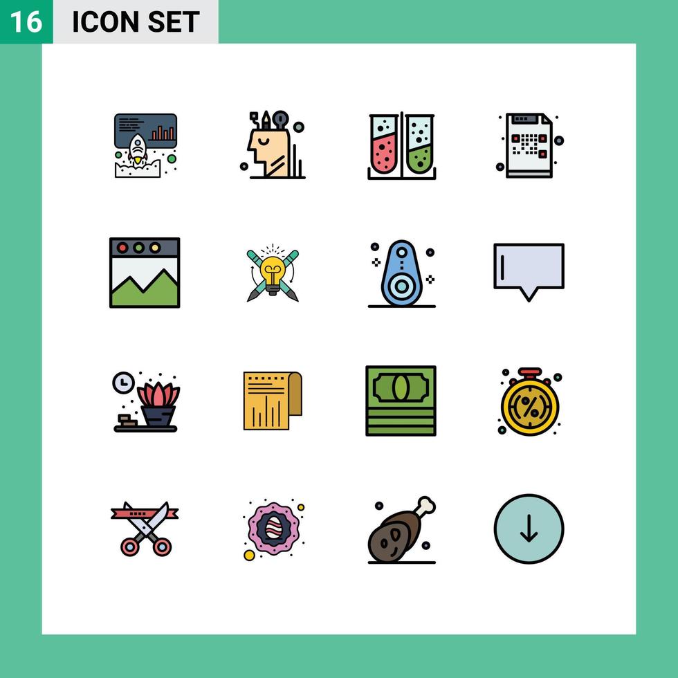 Set of 16 Modern UI Icons Symbols Signs for analytics file stationary encrypted laboratory test Editable Creative Vector Design Elements