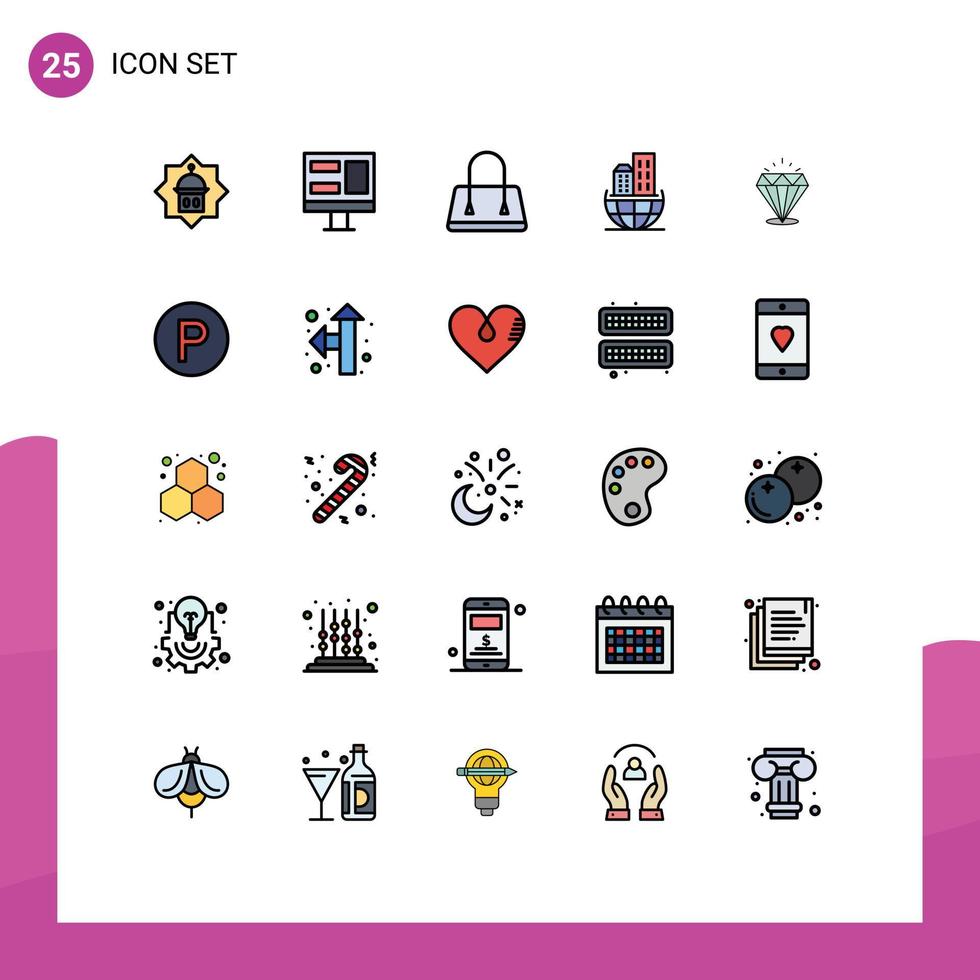 conjunto de 25 iconos modernos de la interfaz de usuario signos de símbolos para la costosa bolsa de diamantes elementos de diseño vectorial editables de arquitectura sostenible vector