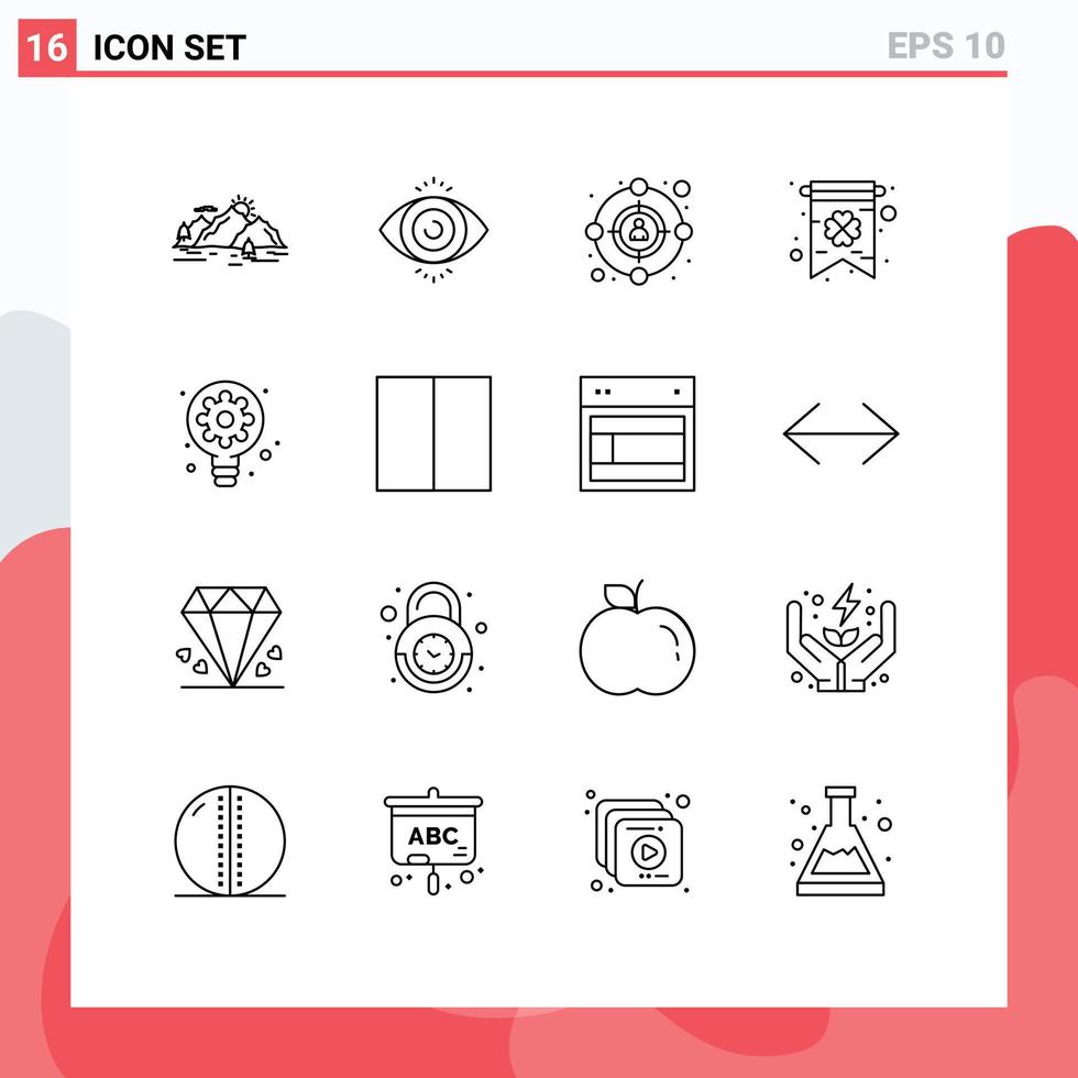 Universal Icon Symbols Group of 16 Modern Outlines of gear process audience creative clover Editable Vector Design Elements