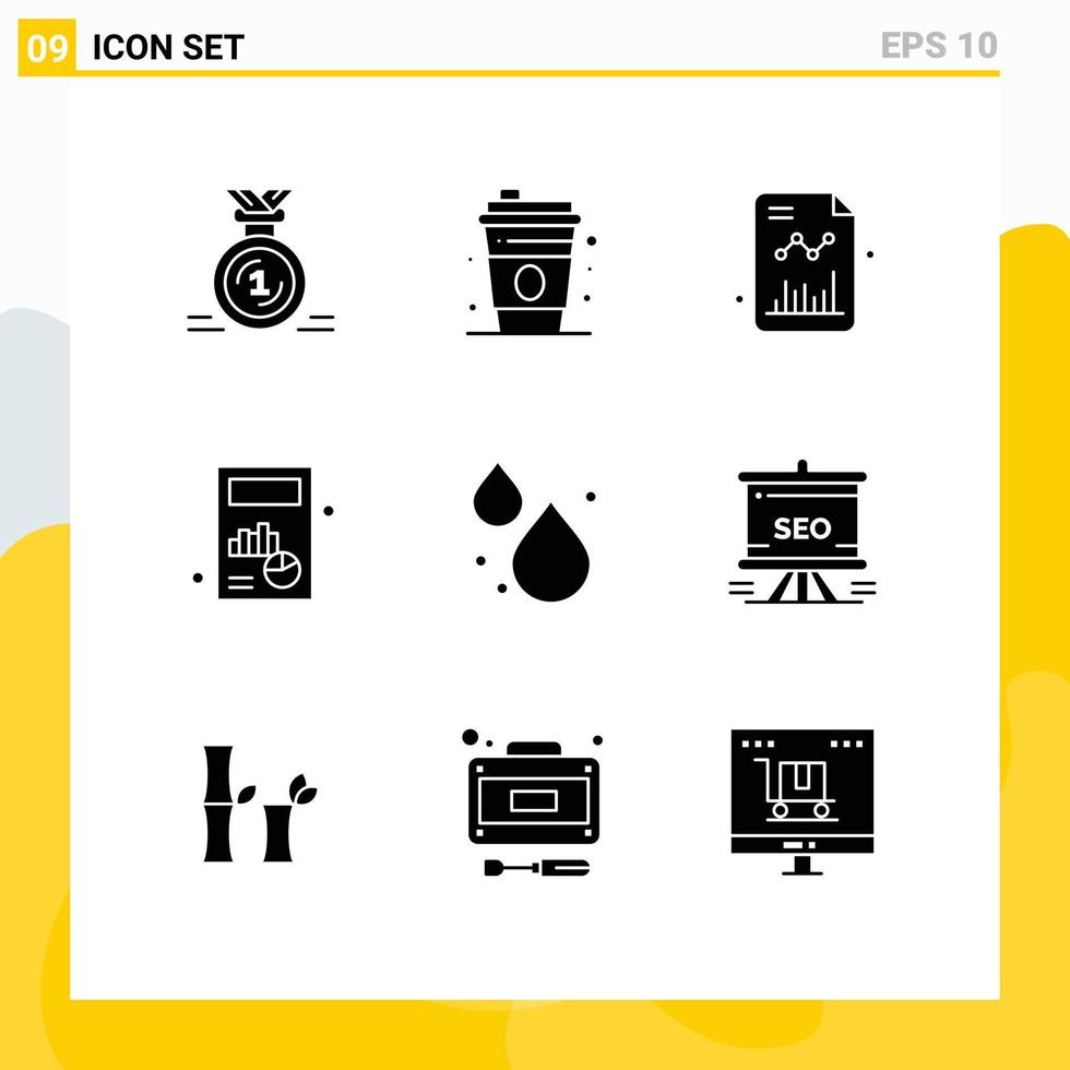 Set of 9 Modern UI Icons Symbols Signs for droop graph business chart business Editable Vector Design Elements