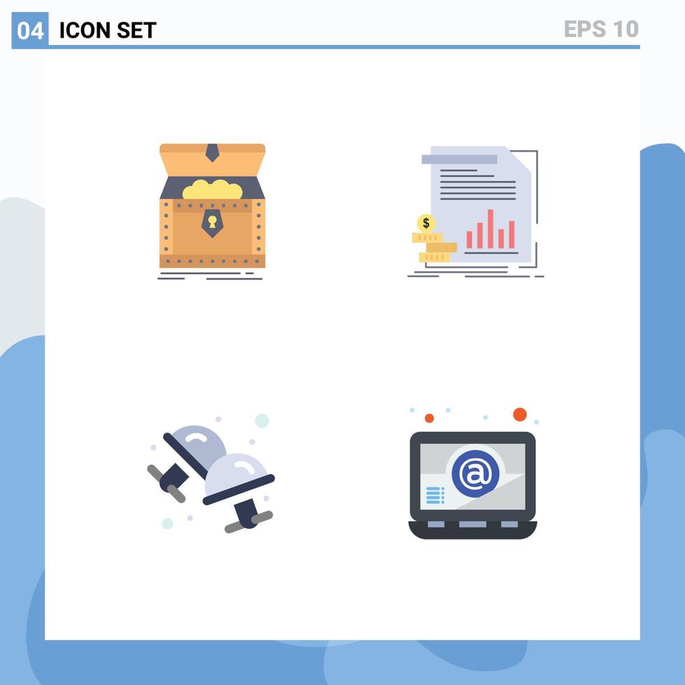 Pack of 4 Modern Flat Icons Signs and Symbols for Web Print Media such as box reports reward finance cufflink Editable Vector Design Elements