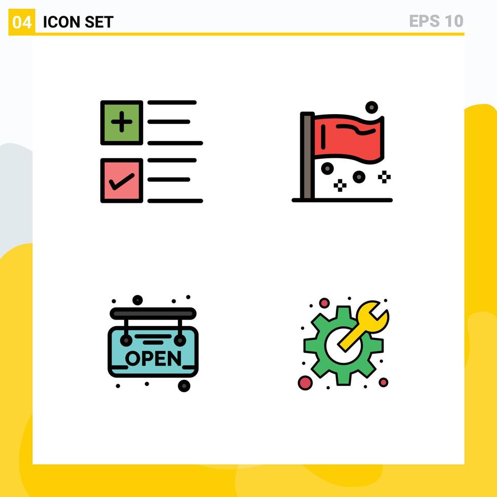 4 User Interface Filledline Flat Color Pack of modern Signs and Symbols of text board business flags supermarket Editable Vector Design Elements