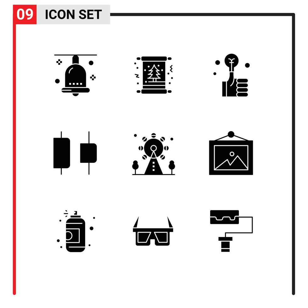 paquete de 9 glifos sólidos creativos de vacaciones distribuir elementos de diseño vectorial editables de inversión en el centro del árbol vector