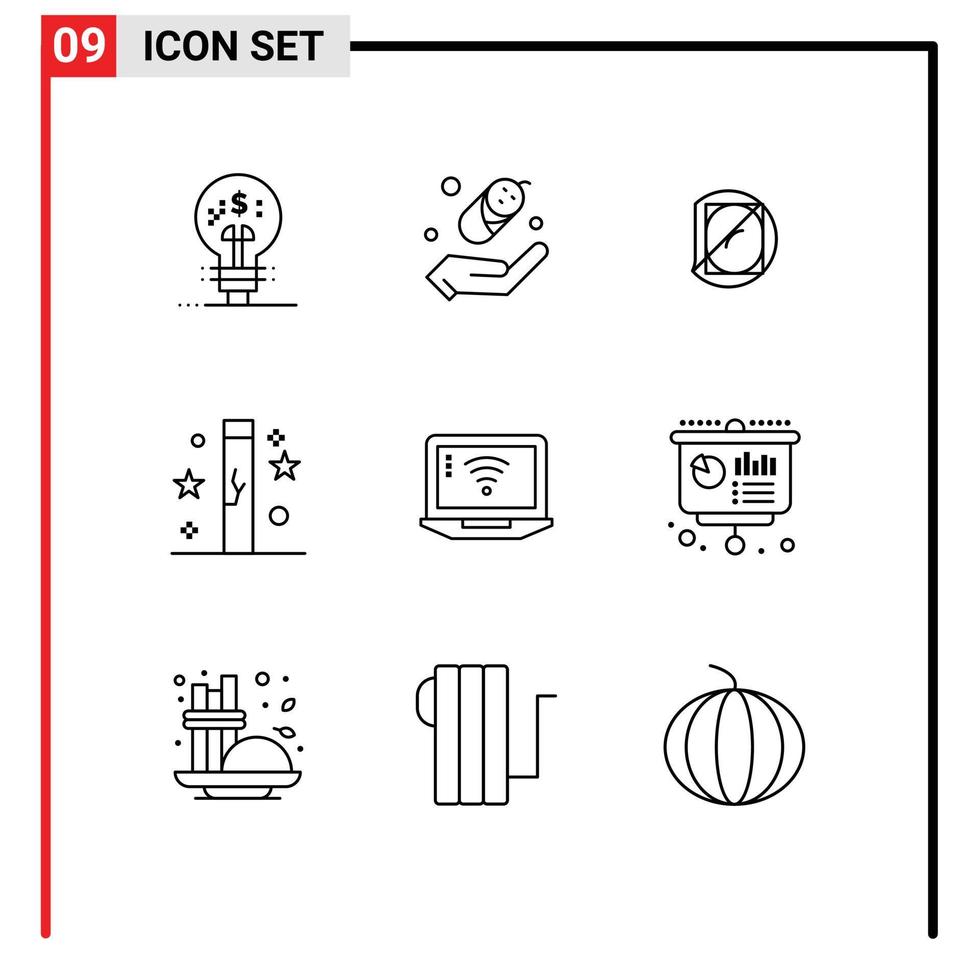 Outline Pack of 9 Universal Symbols of computer magic lab holidays day Editable Vector Design Elements