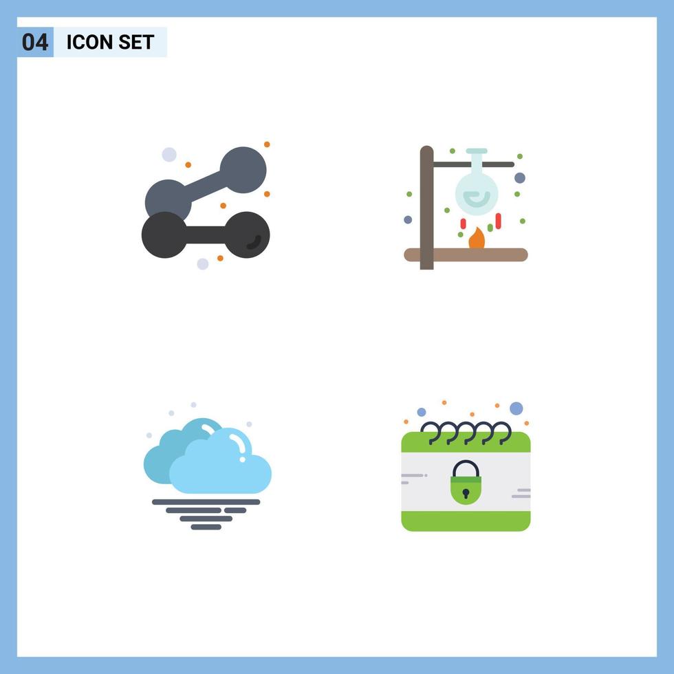 Group of 4 Modern Flat Icons Set for dumbbell cloud weightlifting heat weather Editable Vector Design Elements