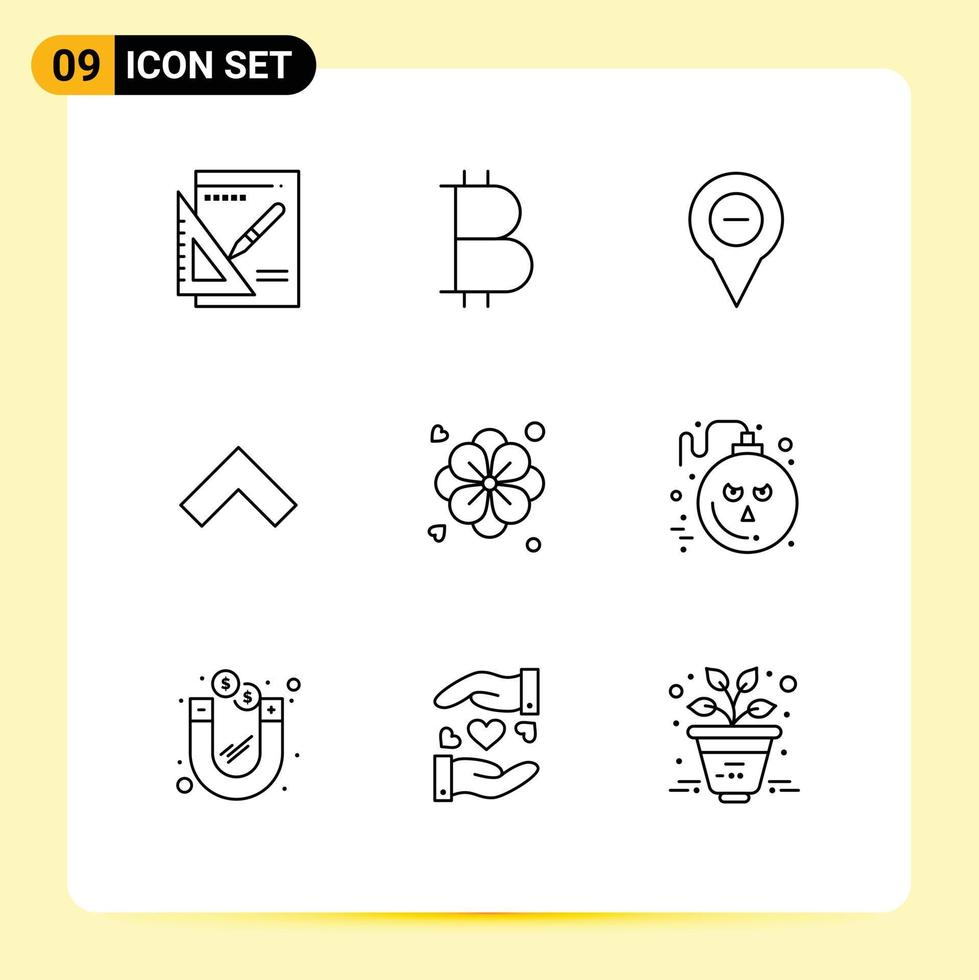 Universal Icon Symbols Group of 9 Modern Outlines of summer flower map forward arrow Editable Vector Design Elements