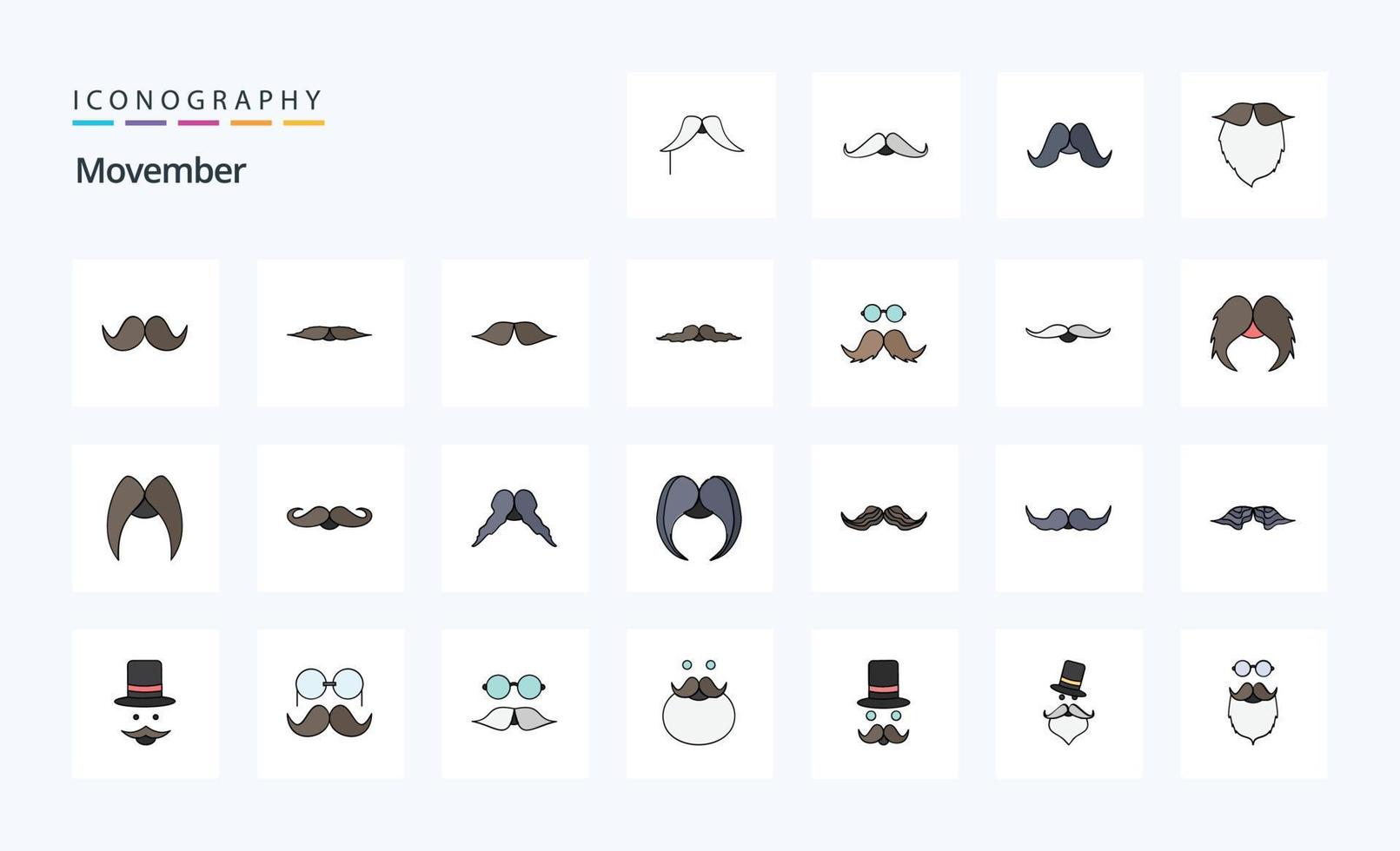 25 Movember Flat color icon pack vector