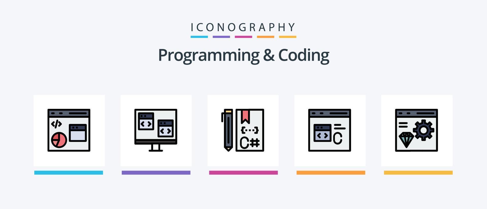la línea de programación y codificación llenó el paquete de 5 iconos, incluida la codificación. aplicación desarrollo. desarrollo. codificación. diseño de iconos creativos vector