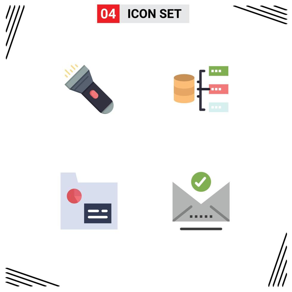 User Interface Pack of 4 Basic Flat Icons of flashlight finance flash base records Editable Vector Design Elements