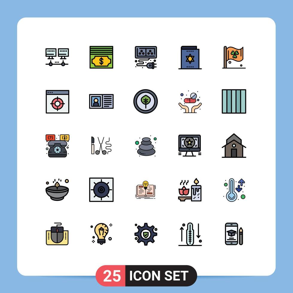 paquete de 25 modernos signos y símbolos de colores planos de línea rellena para medios de impresión web, como elementos de diseño de vectores editables mágicos de elemento de bandera de irlanda