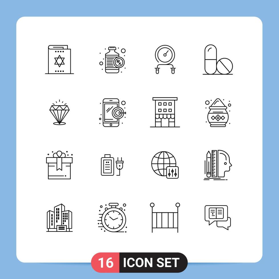 grupo de símbolos de iconos universales de 16 esquemas modernos de elementos de diseño de vectores editables de intensidad de medicina rx de ciencia de diamante