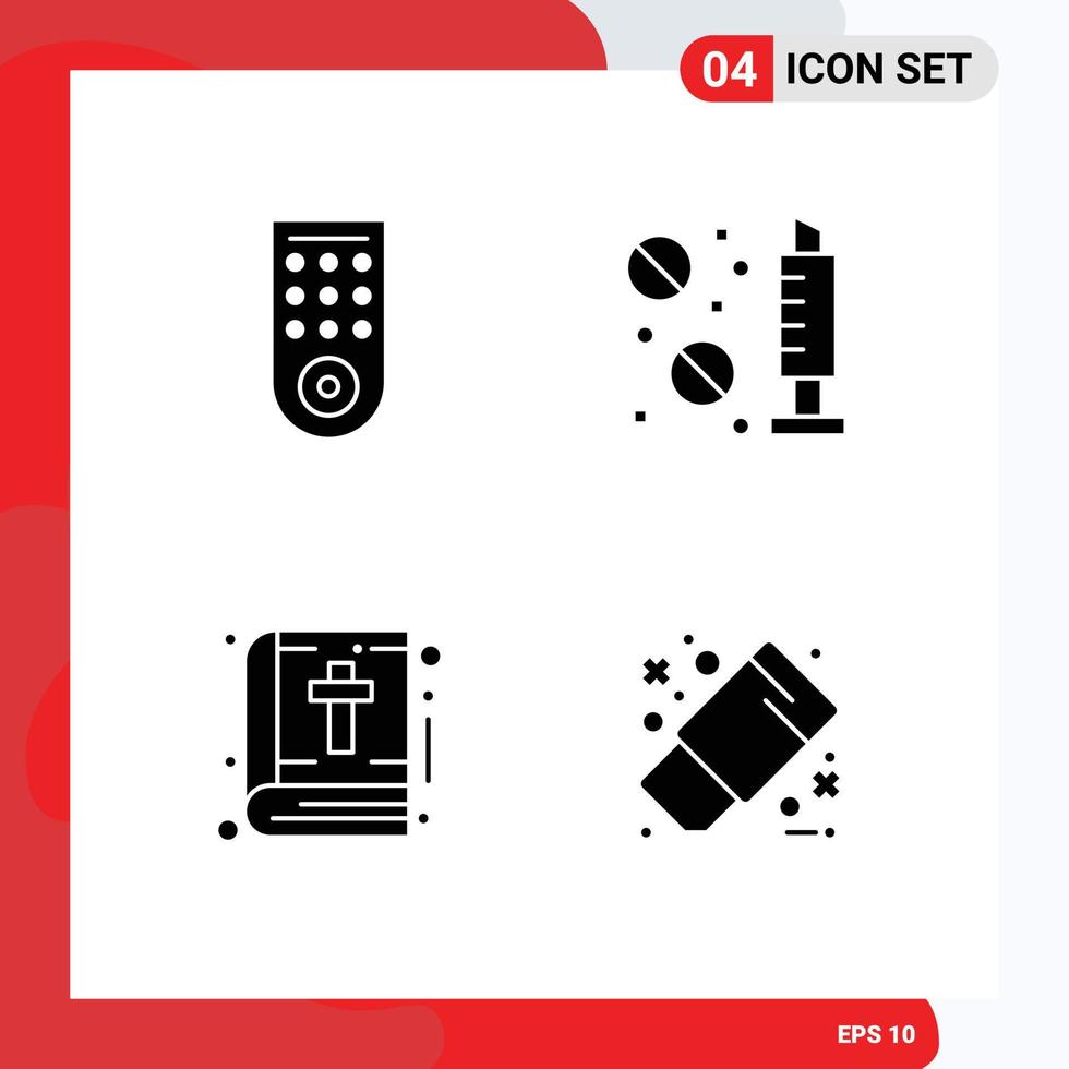 Universal Icon Symbols Group of 4 Modern Solid Glyphs of control note drug syringe draw Editable Vector Design Elements