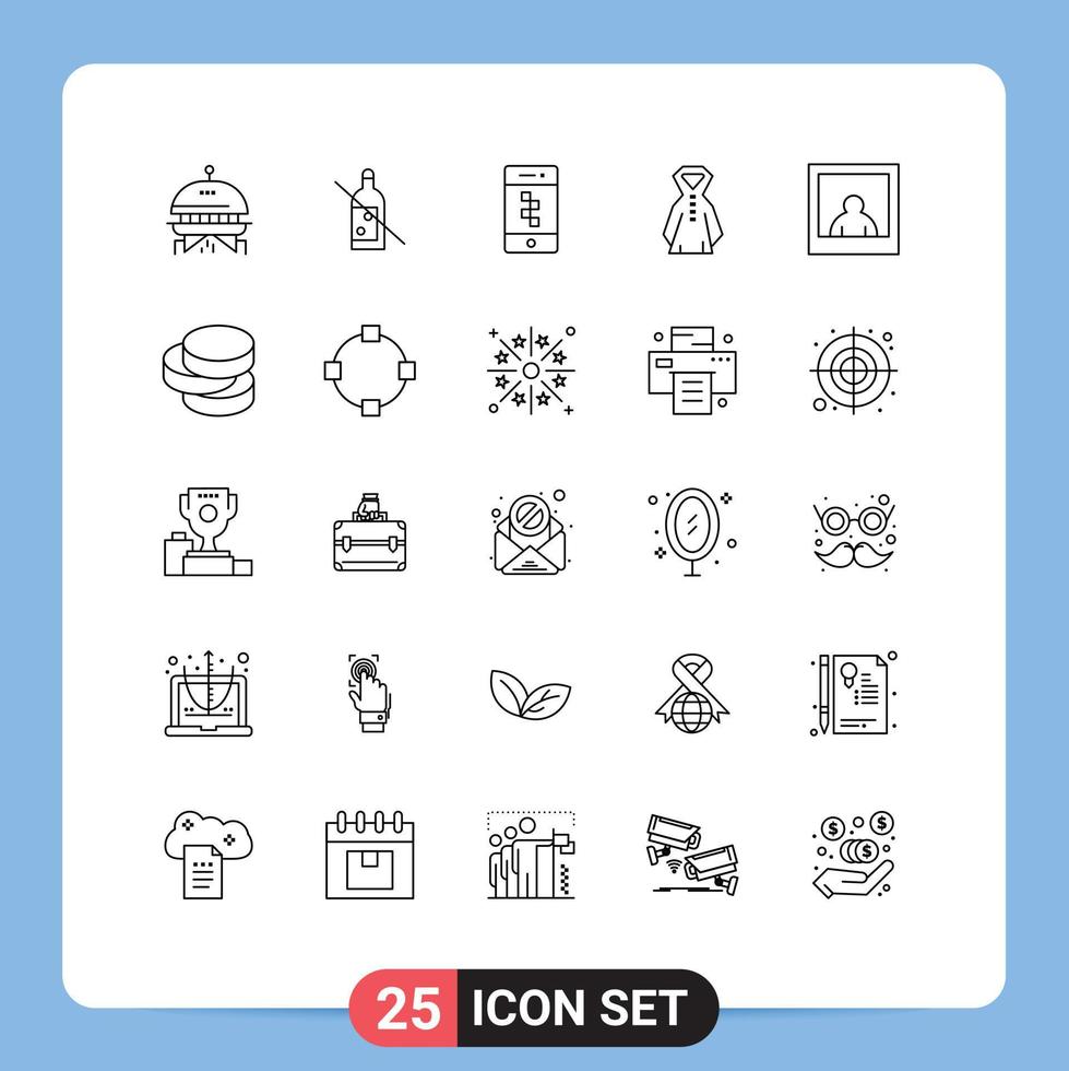 Modern Set of 25 Lines Pictograph of coins woman communications photo rain Editable Vector Design Elements