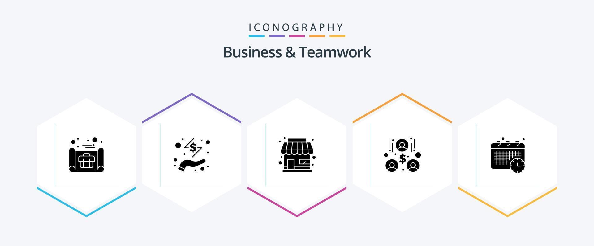 Business And Teamwork 25 Glyph icon pack including time. calendar. building. team work. building vector